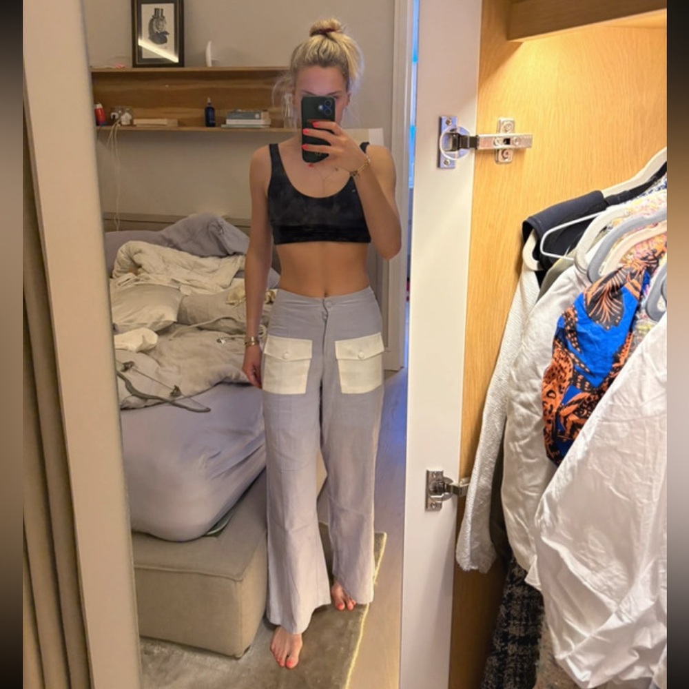 Yllw the Label Purple and White Linen Trousers